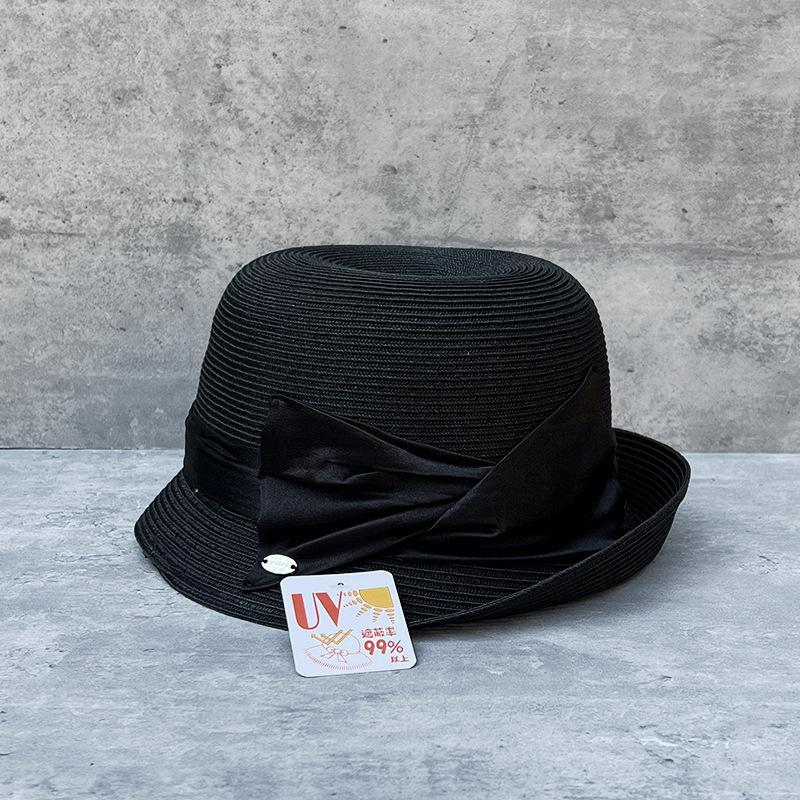 Французский темперамент Лента Бант Передний край Элегантная Цилиндр Женская Летний Отпуск Защита от солнца Пляжная Соломенная шляпа Показывает маленькое лицо 57CM