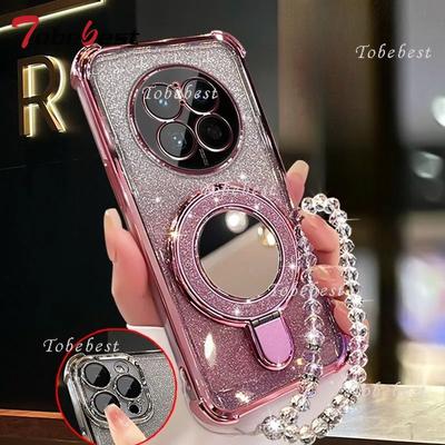 For Huawei Mate 70 60 50 40 30 Pro Case Glitter Shockproof Plating Mirror Magnetic Phone Holder Bracelet Cover