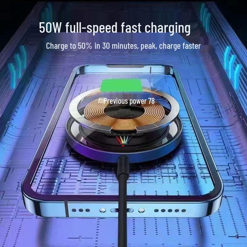 Magnetic 50W Wireless Charger for Apple, Huawei, Samsung, and Android Devices