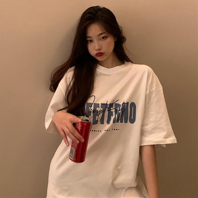 

Women s White Retro Print Mid-Length T-Shirt - Spring/Summer 2025 Korean & Hong Kong Style XL білий