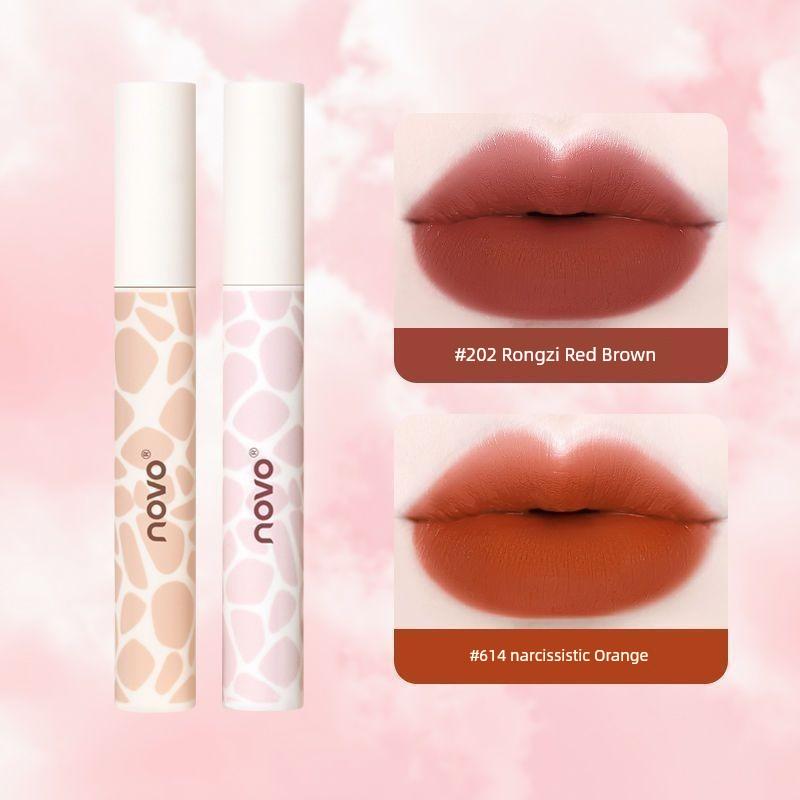 Novo Nude Color Series Lip Lacquer Fall and Winter Lipstick Female Matte Finish Velvet Low Saturation Lip Gloss Mud Plain Makeup White