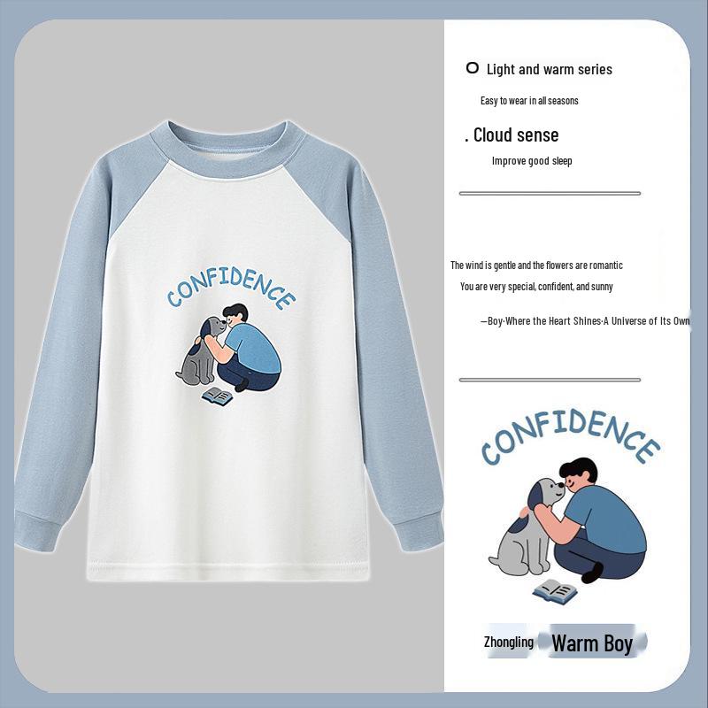 Children's Pure Cotton Flannel Thermal Pajamas - Boys' Teenage Autumn Layer