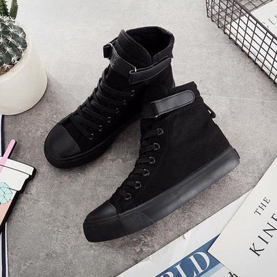 Korean Style Women's High-Top Canvas Shoes - Versatile & Trendy Heightening Sneakers