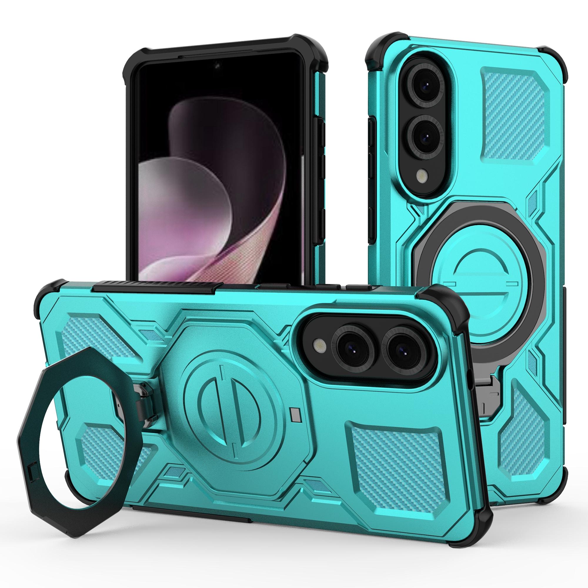 

For Samsung Galaxy S25 Edge Magnetic Case Rotating Metal Kickstand PC+TPU Phone Back Cover Baby Blue