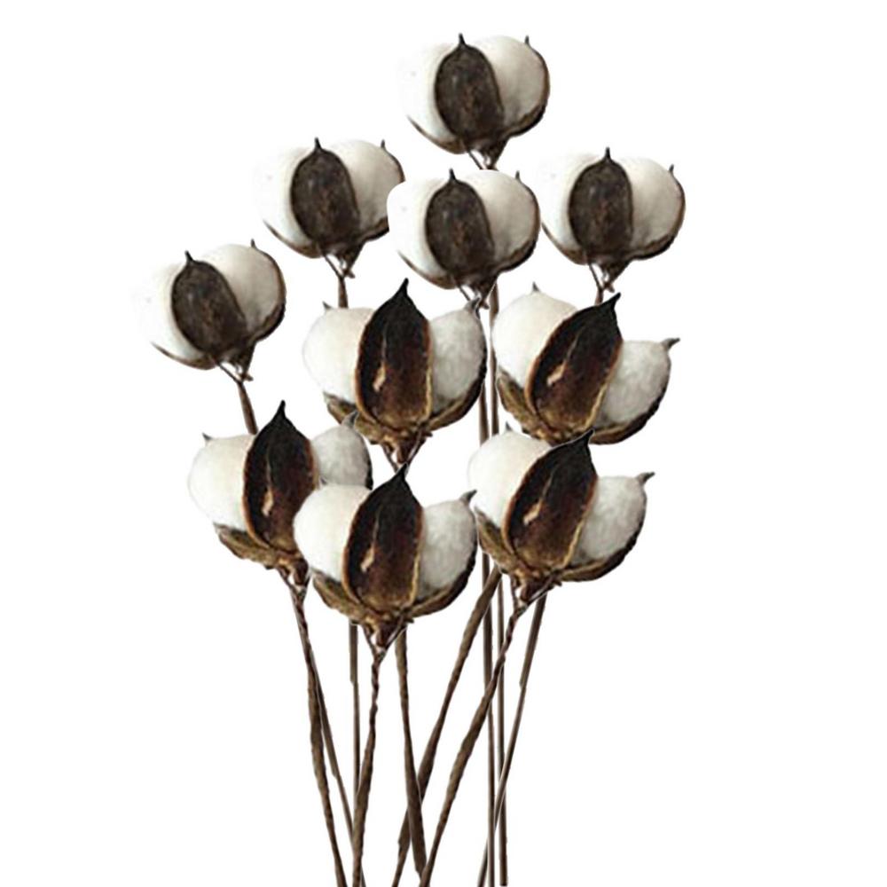 Натурально высушенные стебли хлопка для дома, свадьбы, украшения стола 10 шт./комплект Сухие искусственные хлопковые ветки Головки цветов Декор комнаты белый