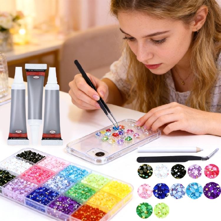 Electroplated Resin Rhinestones In 15 Section Case Ideal For Nails And Jewelry Decoration