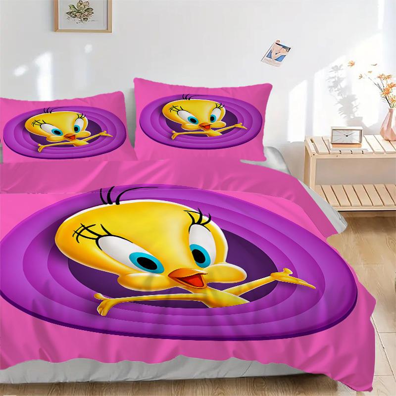 3pcs bedding set Tweety Looney Tunes Includes 1 Comforter + 2 Pillowcases, Without Pillow Inserts, Soft Comfortable,a0909165