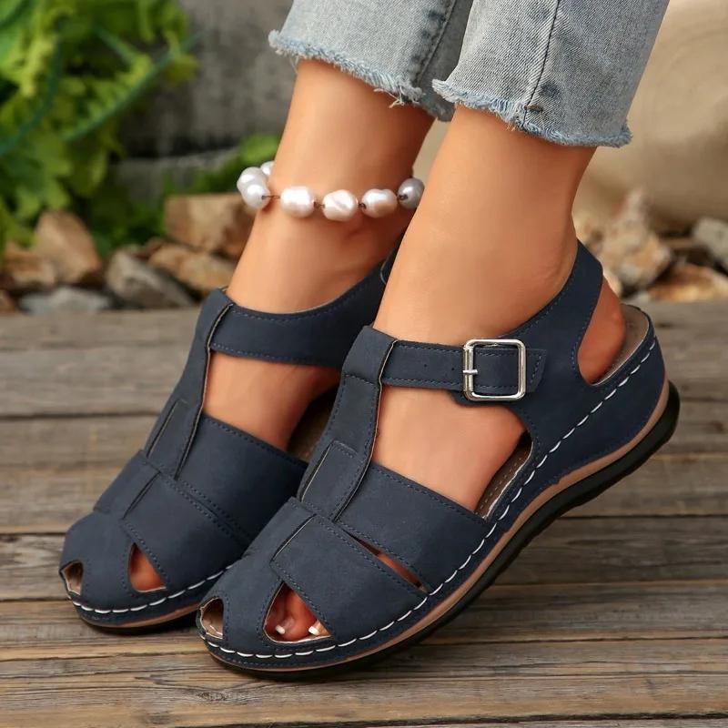 Fashion Women Slip on High Heels Sandals Comfortable Casual Beach Ankle Sandals Summer Lightweight Chunky Platform Designer Shoes Women