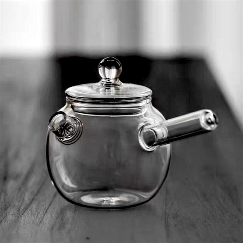 

Маленький стеклянный чайник с боковой ручкой в японском стиле, 120 мл, с фильтром, чайник для одного человека, бытовой чайный набор для чая кунг-фу, чайная посуда чистый