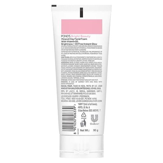 POND'S Bright Beauty Mineral Clay Vitamin B3, 4-fach ölabsorbierend, aufhellend, für ölfreien, sofortigen Glanz, Gesichtsreiniger, 90 g