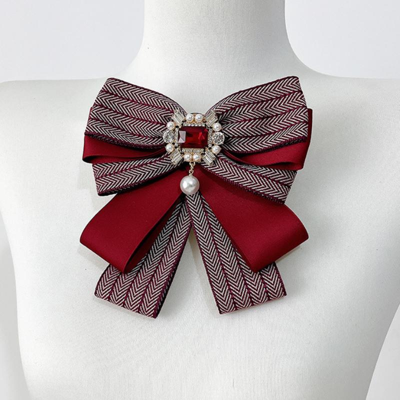 Korean Multi-layer Fabric Bow Brooch Rhinestone Crystal Shirt Collar Pins for Women Fashion Bowknot Jewelry Accessories