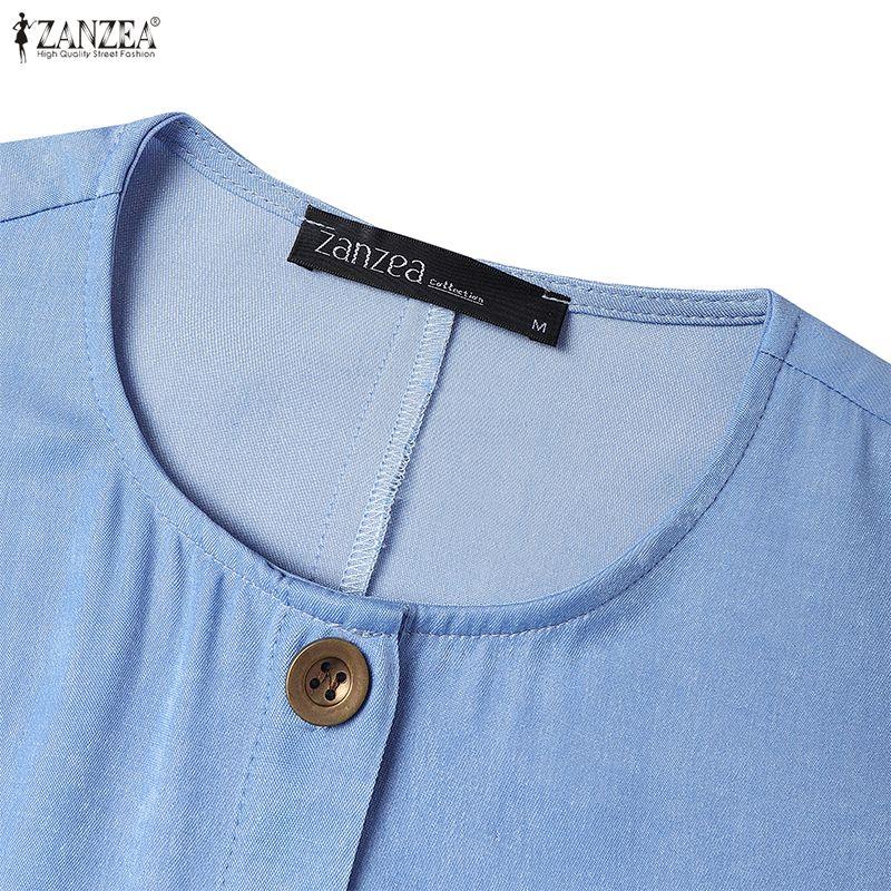 ZANZEA Women Round Neck 3/4 Sleeve Loose Casual Long Dress