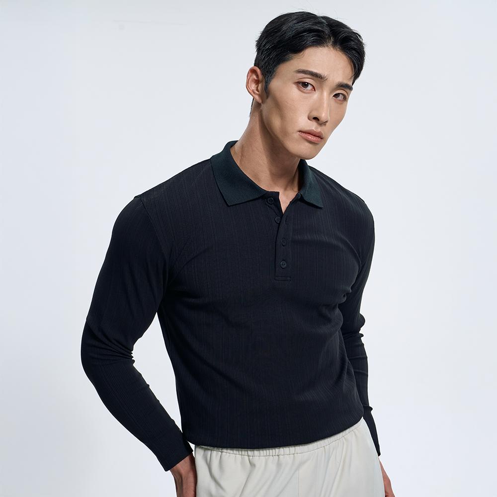 Torrence Men s Ribbed Muscle Fit Collar Long Sleeve T-Shirt - Black M чёрный