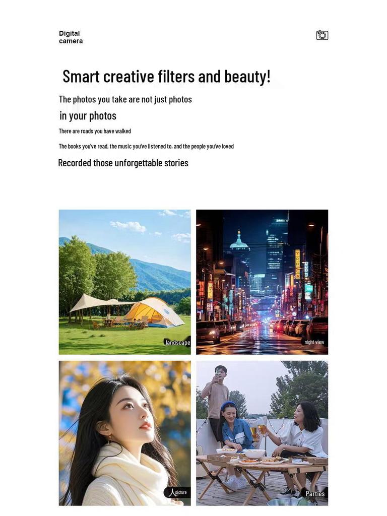 5K HD Mirrorless Digital Camera with Flip Screen, 18x Zoom, WiFi, Selfie, and Beauty Mode.
