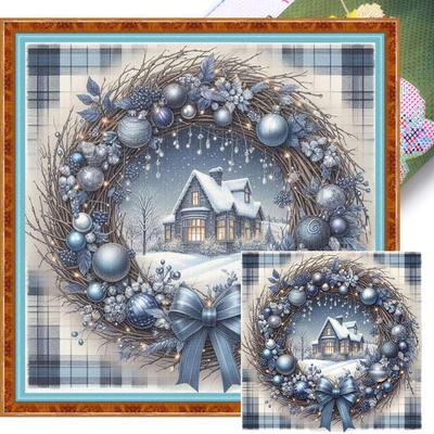 Xmas Printed Cross Stitch Kit 40x40cm DIY 11CT Embroidery Craft Set Home Decor