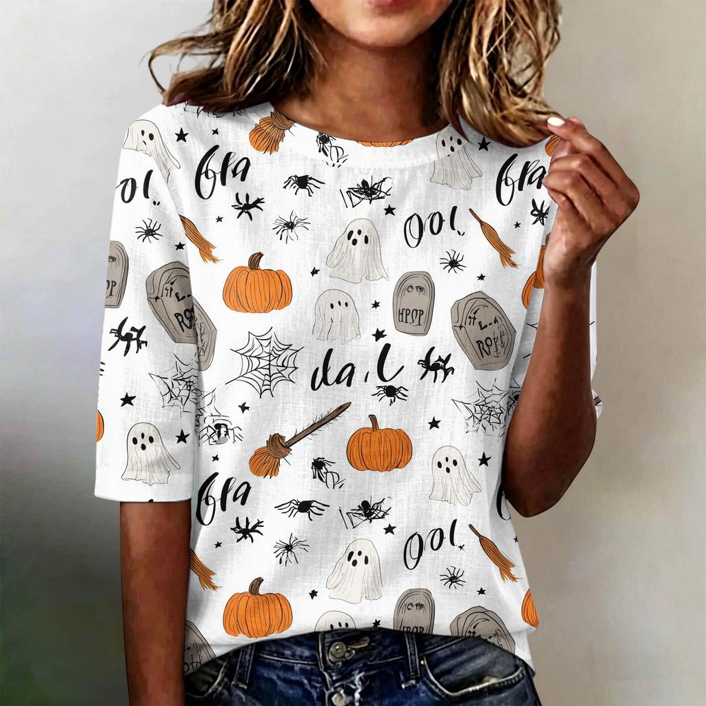 Women's Short Sleeve Round Neck Loose Fit Lightweight Casual Blouse Top
