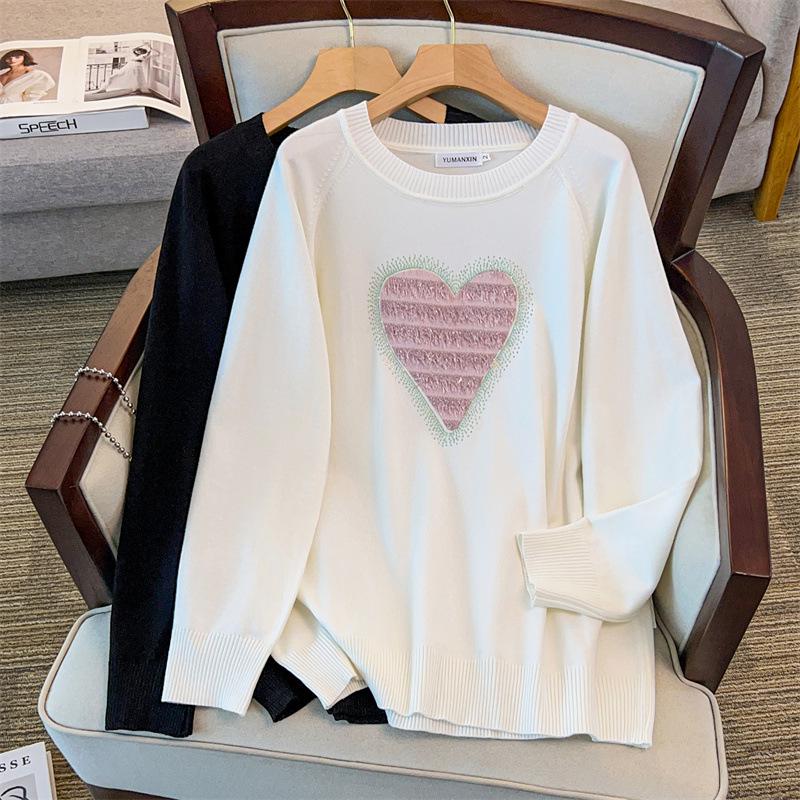 

Plus Size Women s Sweater, Bust 150/160, Hot Drill Round Neck, Loose Fit Knitwear (Style 8011) 6XL чёрный