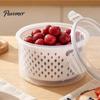 Refrigerator Fresh-keeping Crisper Round Fruit Vegetable Storage Container, 2-Layer Food-Grade PP with Easy Drain Washing Bowl Basket, Leak-Proof
