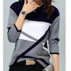 Women Autumn Winter Blouses T Shirt Geometric Contrast Long Full Sleeve Print Loose Women Shirts Spring Autumn Elegant Lady Tops