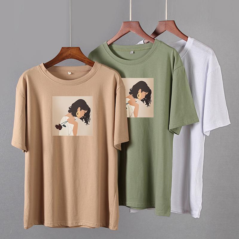 Hirsionsan Aesthetic Cartoon Printed T Shirt Women Summer Loose Casual Clothes Ladies Elegant Harajuku Graphic Tees Cotton Female Tops