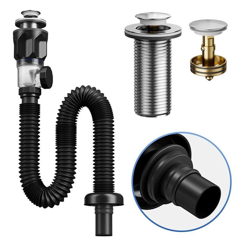 A25F-Flexible Expandable P-Trap Sink Drain Pipe Tube Anti-Odor Bathroom Sink Drain Kit With Drain Pipe Replacement Parts чёрный