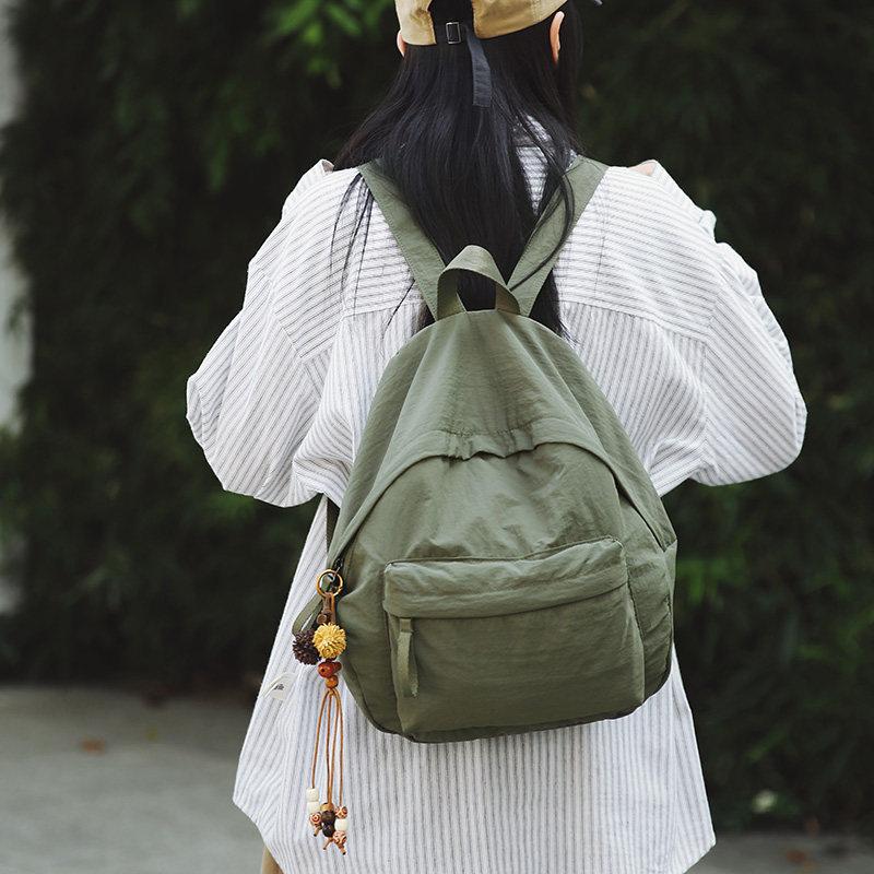 Schoolbag Solid Color Literary and Lightweight Small Backpack Women's Japanese Simple Travel Mountaineering Backpack Folded Texture Small School Bag
