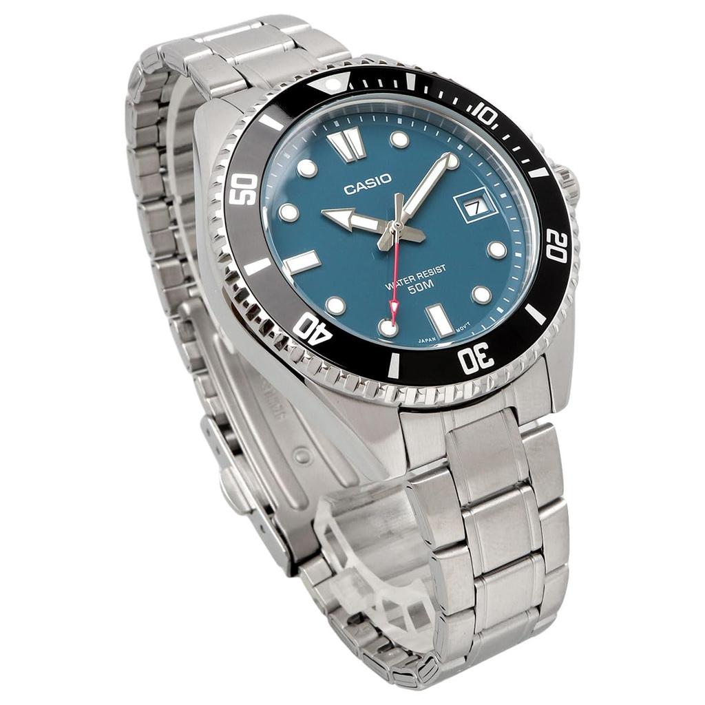 Casio Standard Analog Watch MDV-10D-2A1V for Boys, Women, and Girls, Blue-Green Metal Band, International Model [Parallel Import]