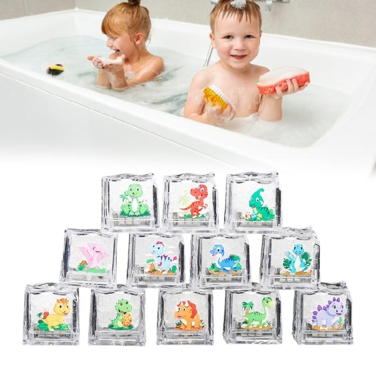 Water Activated Light Up Ice Block LED Glowing Block Block with Cartoon Pattern For Toddler Bath Time Entertainment Toy