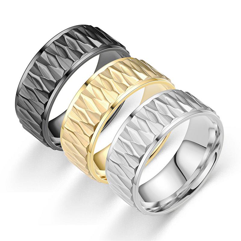 Men's Fashion Rhombus Carved Titanium Steel Ring - High-End Cold Style, Couple's Jewelry