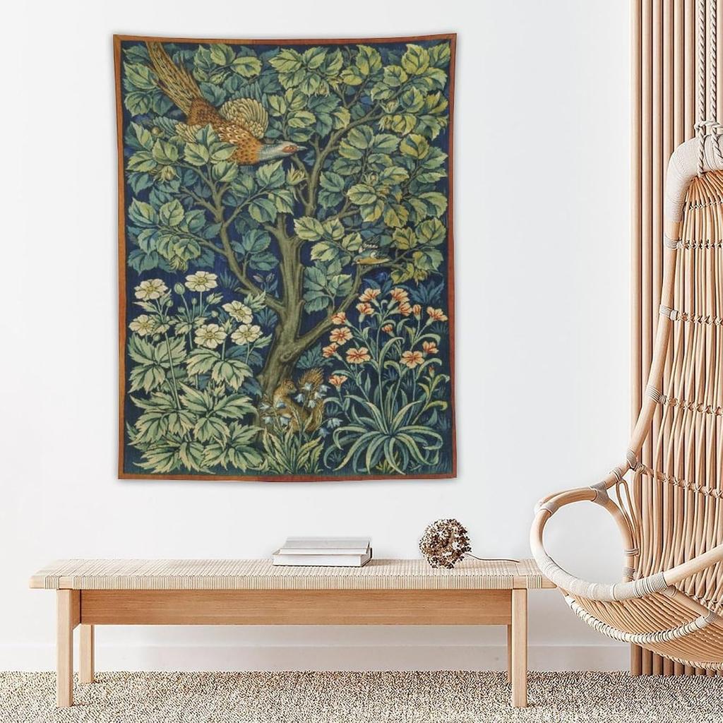 Arazzo da Parete con Piante Vintage, Classico Medievale Vintage Motivo Floreale Moderno Arredamento Murale, Floreale Retrò Arredamento per la Casa Per