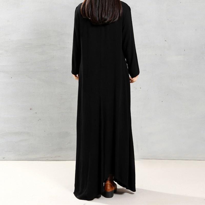 Elegant Plus Size Women Cotton Long Sleeve Vintage Kaftan Casual Maxi Dress