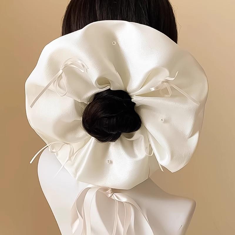 2025 New High-end Simple Bow Satin Large Intestine Ring Headdress Bridal Hair Ring Women's Temperament Accessories