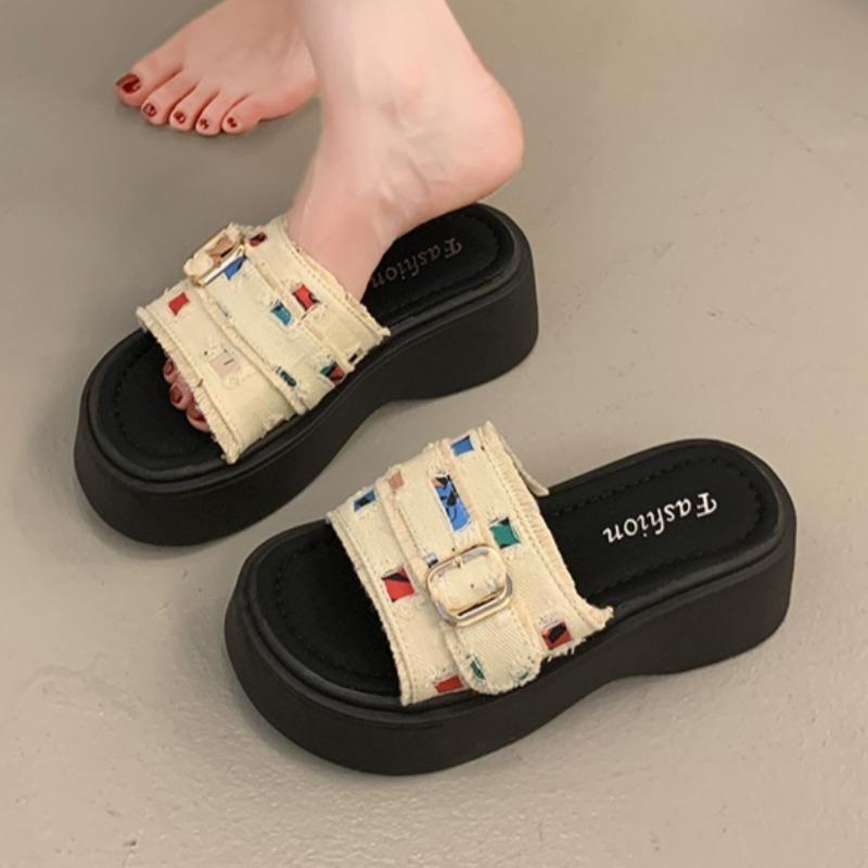 Fashion Mid Heels Women Slippers 2025 New Casual Shoes Designer Platform Sandals Summer Fad Flip Flops Buckle Walking Zapatillas Mujer
