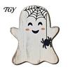 Halloween Wooden Table Decor Tabletop Decorative Plaque, Rustic Distressed Wood Art Sign, Cute Tiered Tray Decorations Ghost Patterns Design,