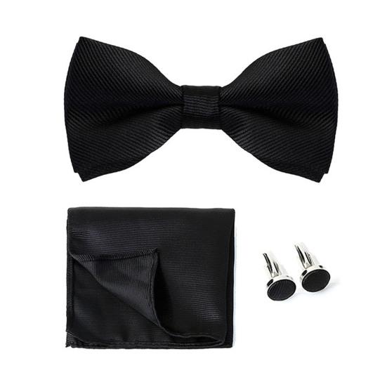 1 Set Men Bow Tie Kit Solid Color Bow Tie Kerchief Cufflinks Set Weddings Business Events Outfit Accessories