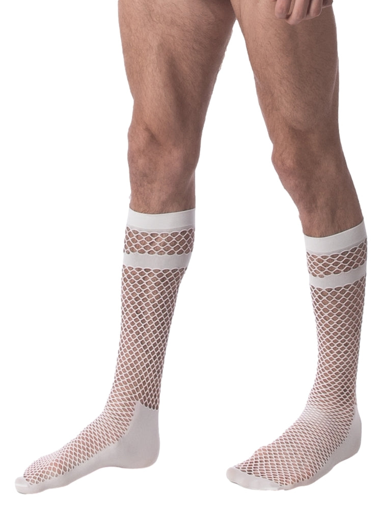 White Cala Fishnet Socks - Barcode Berlin - Transparent Mesh