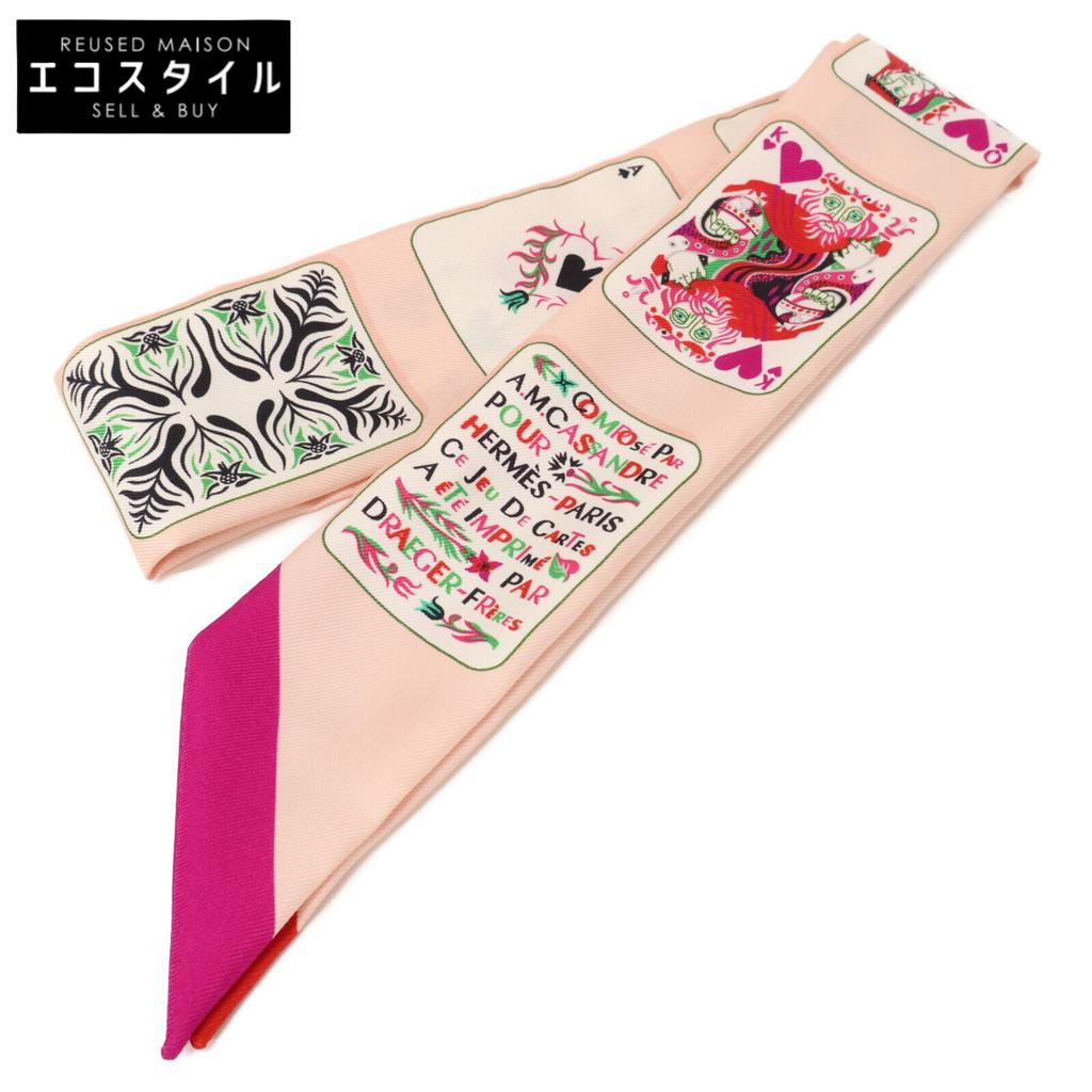 HERMES [Brand new, unused] H063169S-04 JEU DE CARTES Playing Cards Silk Twilly scarf 04 DJ/ROSE NACRE/FUCUsed