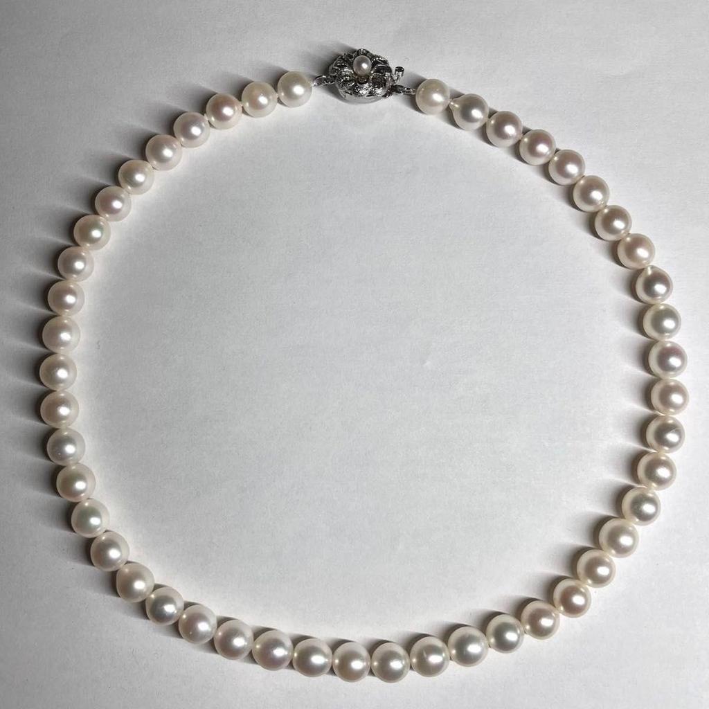 Used Aurora Interference colorLarge Beads Akoya Pearls 8.0-8.5mm Necklace Silver Engraved Pearl Necklace Pearl