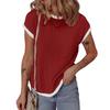 Women Crew Neck Contrast Trim Ribbed T Shirt Short Sleeve Pocket Casual Top