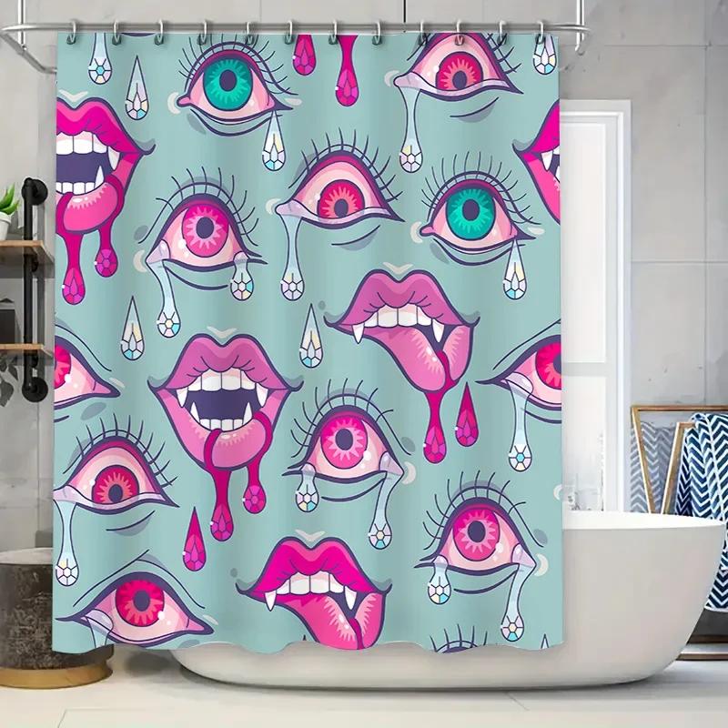 

Unique Artistic Shower Curtain With Surreal Eyes And Lips Design Add A Touch Of Whimsy To Bathroom Decor Waterproof Durable W60H190(CM)-1 Pcs
