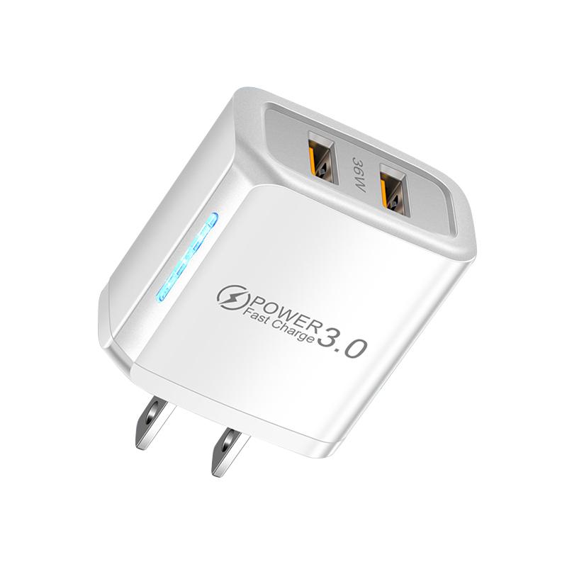 Încărcător de perete USB dual 5V3A Iluminare LED Încărcare rapidă Conexiune UE SUA Adaptor de alimentare QC 3.0 pentru Iphone 11 12 13 Pro Max Samsung Xiaomi