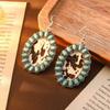 Fashion Retro Bohemian Turquoise Leopard Print Pendant Earrings Ethnic Style Long Earrings