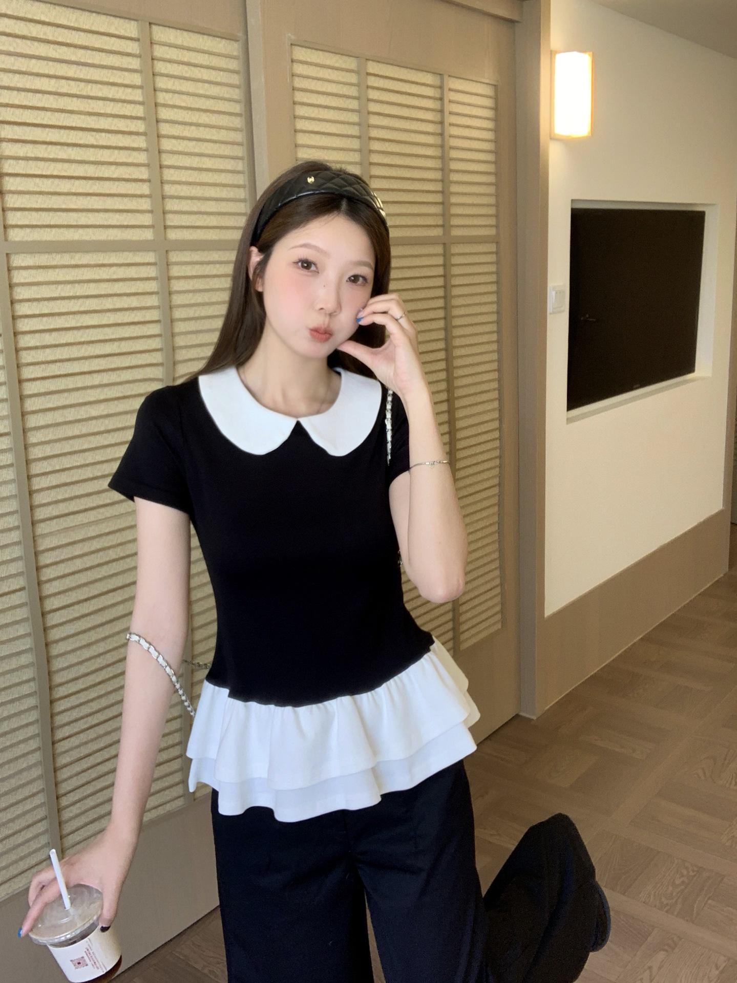 Plus Size Korean Doll Collar Slimming T-shirt Extra Large