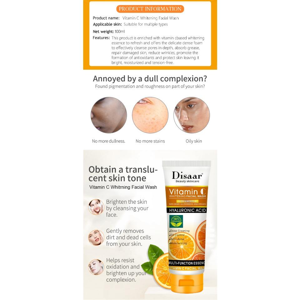 Disaar VC facial cleanser cleans pores, controls oil, hydrates and brightens the face