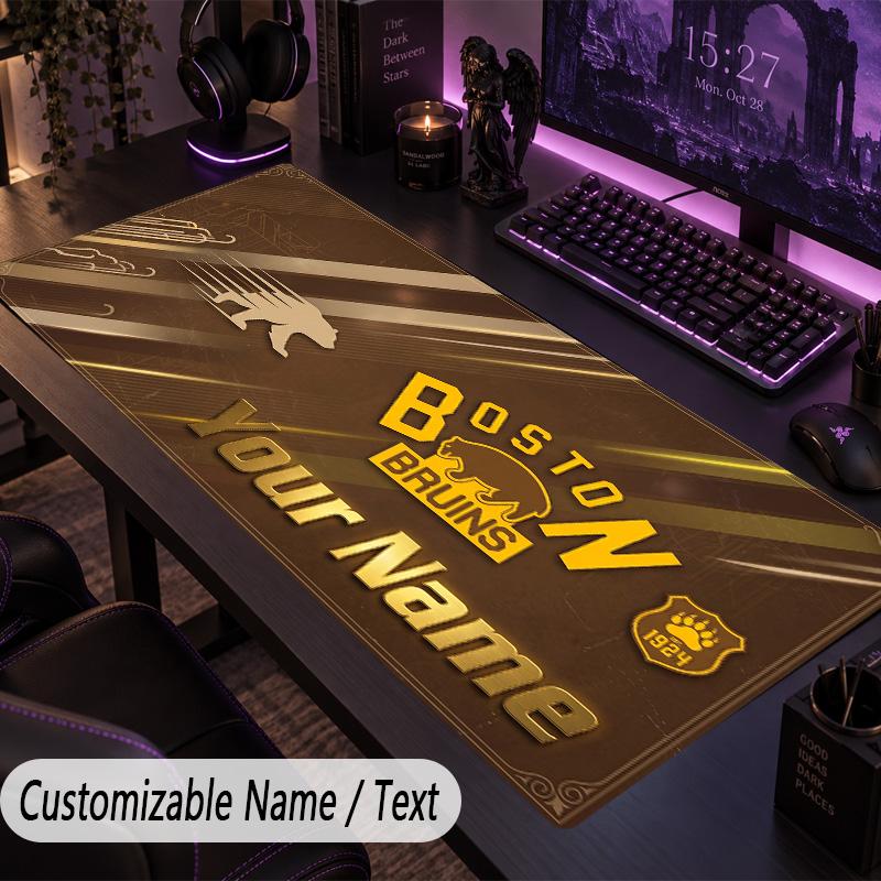 Large Mouse PadBoston Bruins Custom Name Text Personalized Desk Mat Non Slip Gaming Pad