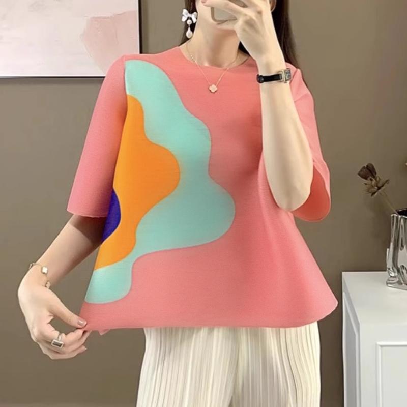 ZANZEA Women Summer Round Neck Short Sleeve Colorblock Blouses