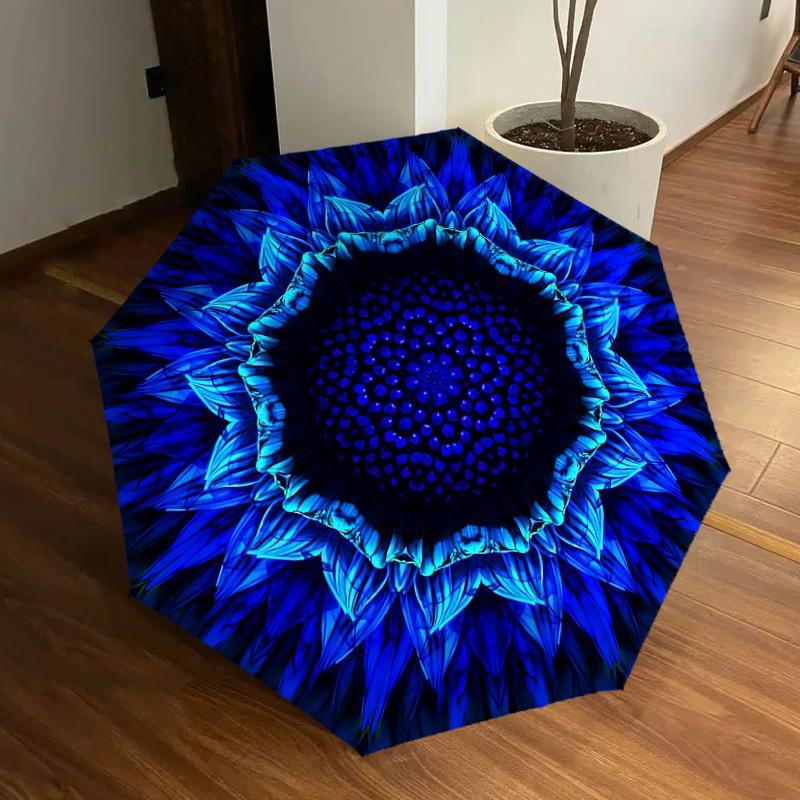 

1pc Blue Lotus Flower Automatic Open/Close Umbrella, Folding Compact Umbrella with Lightweight Design for Women/Men yy251011057
