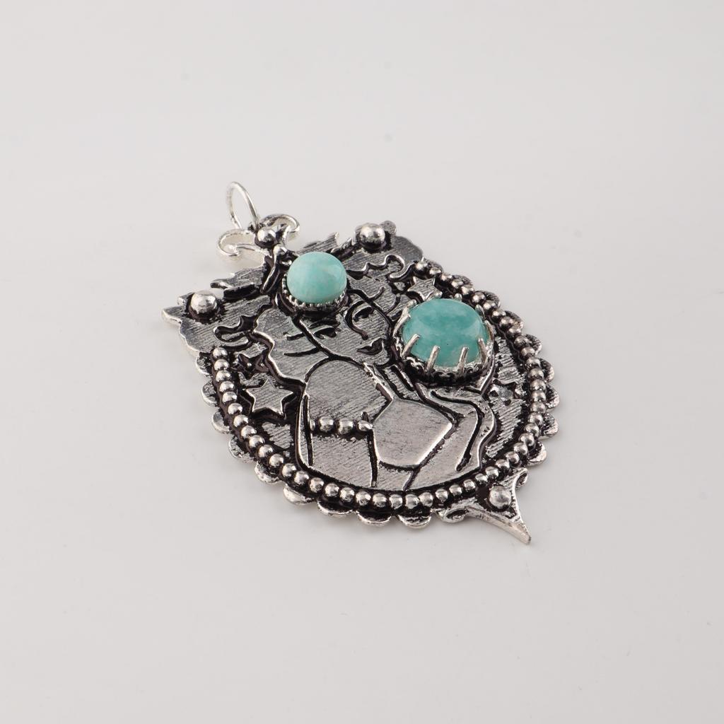 Natural Amazonite Gemstone Silver Pendant 1.9" 925 Sterling Silver Women Jewelry For Special Occasion CP-44-26
