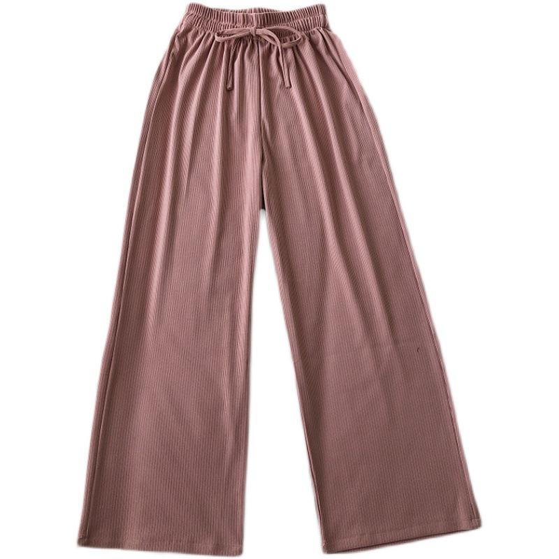 Women's Autumn Elastic Waist Wide-Leg Pants—Korean Style, Loose, Slimming, Draping Long Pants, Solid Color, Casual Fit.