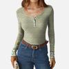 Women's Slim Bottom T-shirt Fashion Casual Gradient Printing Round Neck Pullover Long Sleeve Top